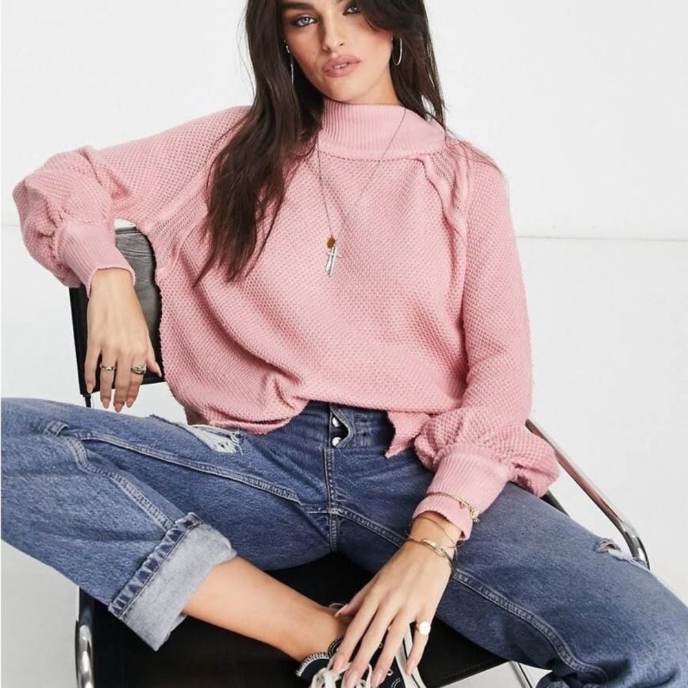 FP We The Free She’s A Keeper Mock Neck Puff Sleeve Pink Size XS